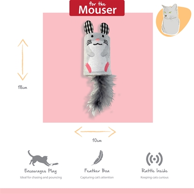 HAPPY PET Katzenspielzeug Tabby-Maus mit Rassel 18×7×7 cm – grau