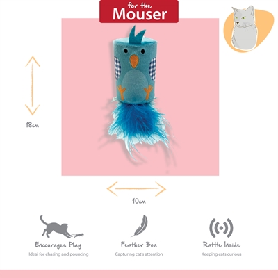 HAPPY PET Katzenspielzeug Tabby Patch Vogelrassel 18×7×7 cm – blau