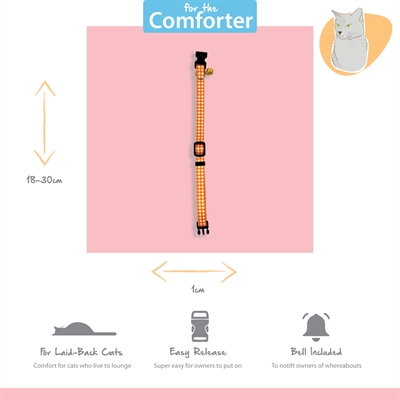 HAPPY PET kattenhalsband Tabby Patch ruit met bel 18-30×1 cm – oranje