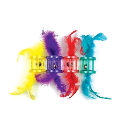 HAPPY PET kattenspeeltje Tabby Patch veren & ratel 16×4×4 cm – assorti