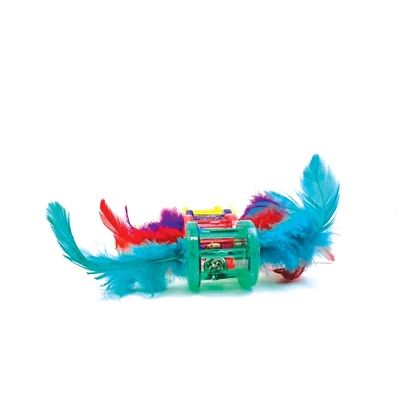 HAPPY PET kattenspeeltje Tabby Patch veren & ratel 16×4×4 cm – assorti