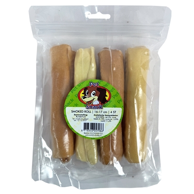 PETSNACK Kauwrol Smoked Roll Runderhuid, licht gerookt voor tandreiniging - 16-17 cm | 4 st