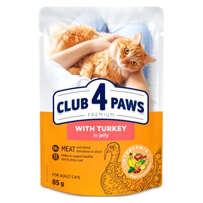 CLUB 4 PAWS natvoer voor volwassen katten Kalkoen in gelei 24x85 g