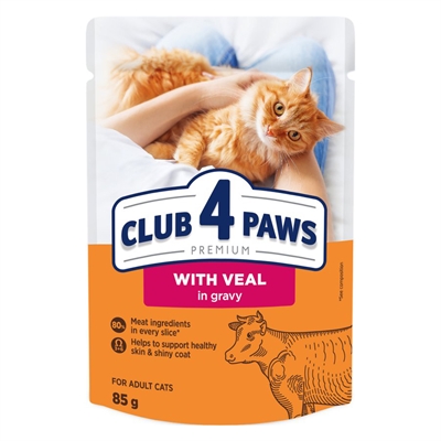 CLUB 4 PAWS kattennatvoer Premium Kalfsvlees in jus 24x85 g
