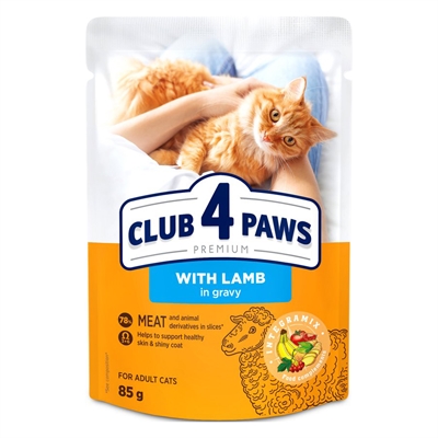 CLUB 4 PAWS kattennatvoer Premium Lam in jus 24x85 g