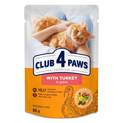 CLUB 4 PAWS kattennatvoer Premium Kalkoen 24x85 g