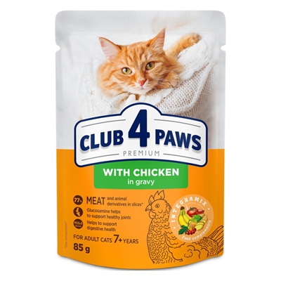 CLUB 4 PAWS Premium Senior Katzenfutter Huhn in Soße 24x85 g