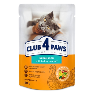 CLUB 4 PAWS Katzenfutter Truthahn in Jus für sterilisierte Katzen 24x80 g