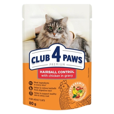 CLUB 4 PAWS Nassfutter für Katzen Premium Anti-Haarballen 24x80 g