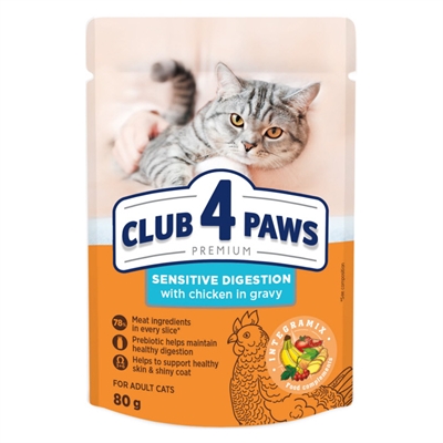 CLUB 4 PAWS kattennatvoer voor gevoelige spijsvertering met kip 24x80 g