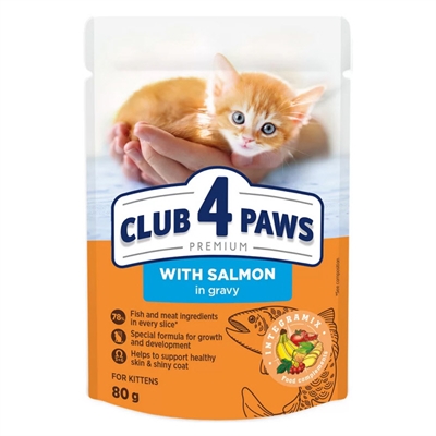 CLUB 4 PAWS Nassfutter für Kätzchen Premium Lachs in Saft 24x80 g