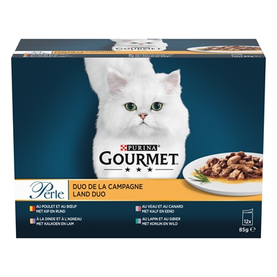GOURMET Kattennatvoer Perle Duo Vlees - Mini filets in saus | Mix van vleessoorten - 12x85 g