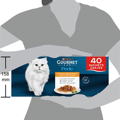 GOURMET Kattenvoer Perle Mini Filets in Saus Multipack - 4-smaken mix (kalkoen, eend, tonijn, lam), fijne filets - 40x85 g