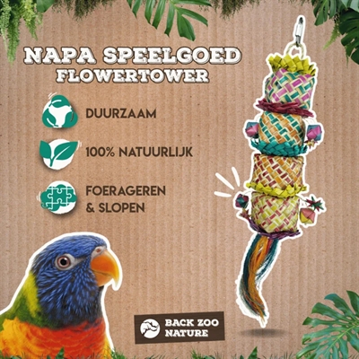 BACK ZOO NATURE vogelspeeltje Flower Tower 45×7×7 cm – handgemaakt
