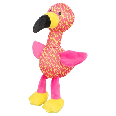TRIXIE Hondenspeeltje Flamingo Stof – Zachte stoffen buitenkant, lange poten - Roze/Geel - 32x12x11 cm