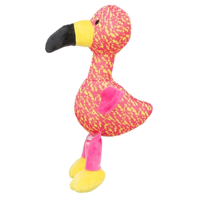 TRIXIE Hondenspeeltje Flamingo Stof – Zachte stoffen buitenkant, lange poten - Roze/Geel - 32x12x11 cm