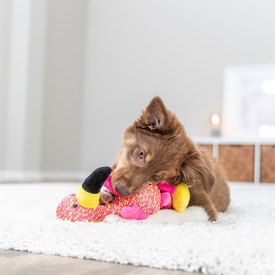 TRIXIE Hondenspeeltje Flamingo Stof – Zachte stoffen buitenkant, lange poten - Roze/Geel - 32x12x11 cm