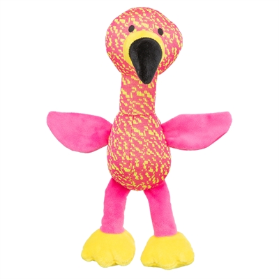 TRIXIE Hondenspeeltje Flamingo Stof – Zachte stoffen buitenkant, lange poten - Roze/Geel - 32x12x11 cm