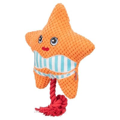 TRIXIE Hondenspeeltje Zeester met flostouw Zacht knuffel en trekspel - Oranje - 22x18x7,5 cm