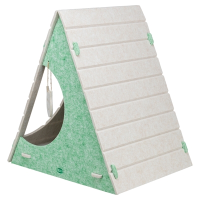 TRIXIE Kattenmand Speelbox Lucy vormvast vilt, 2 ingangen & speeltje - zand/groen - 46x38x50 cm