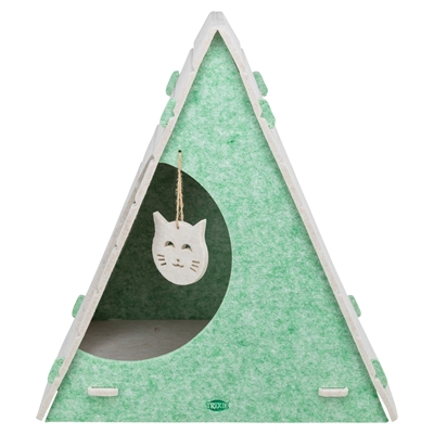 TRIXIE Kattenmand Speelbox Lucy vormvast vilt, 2 ingangen & speeltje - zand/groen - 46x38x50 cm