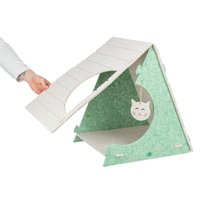 TRIXIE Kattenmand Speelbox Lucy vormvast vilt, 2 ingangen & speeltje - zand/groen - 46x38x50 cm