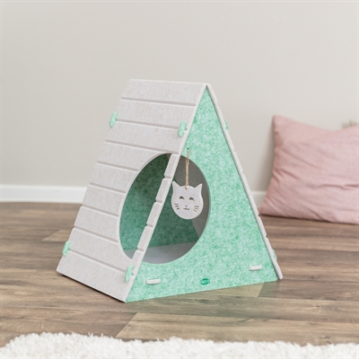 TRIXIE Kattenmand Speelbox Lucy vormvast vilt, 2 ingangen & speeltje - zand/groen - 46x38x50 cm