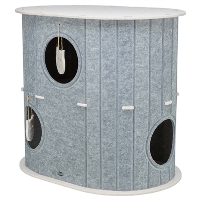 TRIXIE Speelbox Mara | Vormvast vilt, meerdere ingangen & speeltjes - Zand/Grijs - 66x46x62 cm