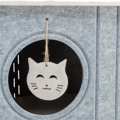 TRIXIE Speelbox Mara | Vormvast vilt, meerdere ingangen & speeltjes - Zand/Grijs - 66x46x62 cm