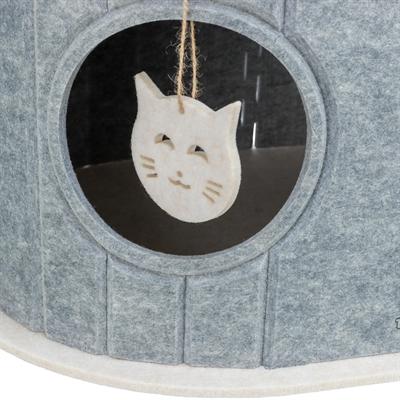 TRIXIE Speelbox Mara | Vormvast vilt, meerdere ingangen & speeltjes - Zand/Grijs - 66x46x62 cm