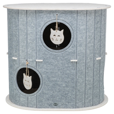 TRIXIE Speelbox Mara | Vormvast vilt, meerdere ingangen & speeltjes - Zand/Grijs - 66x46x62 cm