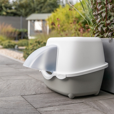 TRIXIE Kattenbak Davio Top met kap | Buitengebruik & transparante regenklep - Grijs/Wit - 56x39x39 cm