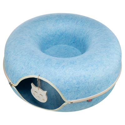 TRIXIE Kattendonut Vilt | Tunnel met geïntegreerde ligplek & speelhanger - Blauw - 60x60 cm