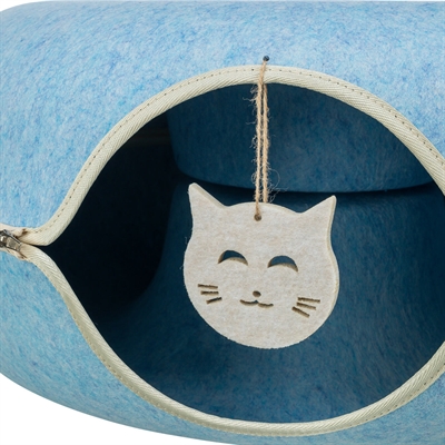 TRIXIE Kattendonut Vilt | Tunnel met geïntegreerde ligplek & speelhanger - Blauw - 60x60 cm