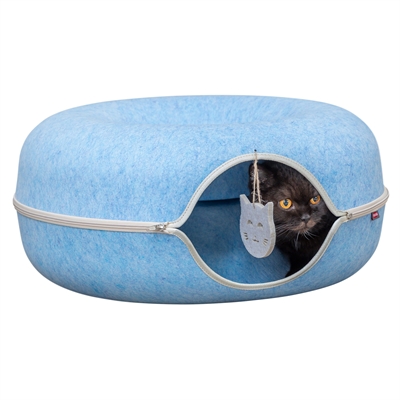 TRIXIE Kattendonut Vilt | Tunnel met geïntegreerde ligplek & speelhanger - Blauw - 60x60 cm