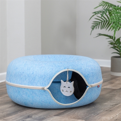 TRIXIE Kattendonut Vilt | Tunnel met geïntegreerde ligplek & speelhanger - Blauw - 60x60 cm