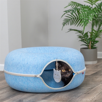 TRIXIE Kattendonut Vilt | Tunnel met geïntegreerde ligplek & speelhanger - Blauw - 60x60 cm
