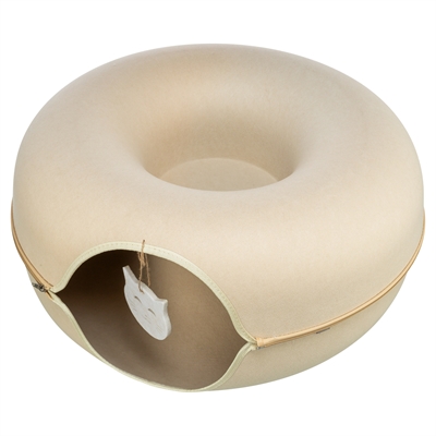 TRIXIE Speeldonut Vilt - Donutvormige speeltunnel met ligplek & rits voor opbergen - Beige - 60x60 cm