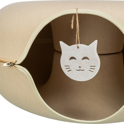 TRIXIE Speeldonut Vilt - Donutvormige speeltunnel met ligplek & rits voor opbergen - Beige - 60x60 cm