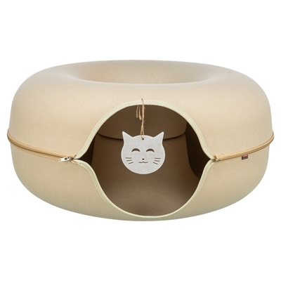 TRIXIE Speeldonut Vilt - Donutvormige speeltunnel met ligplek & rits voor opbergen - Beige - 60x60 cm