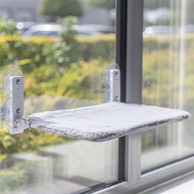 TRIXIE Kattenhangmat voor raam - Zuignappen tot 12 kg | Omkeerbare pluche/mesh - Wit/Grijs - 58x34 cm