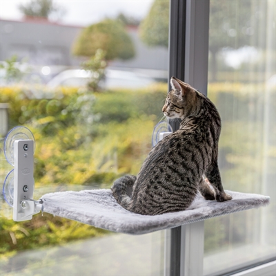 TRIXIE Kattenhangmat voor raam - Zuignappen tot 12 kg | Omkeerbare pluche/mesh - Wit/Grijs - 58x34 cm