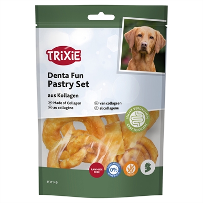 TRIXIE Kauwsnack Denta Fun Pastry Licht verteerbaar collageen - Kipomwikkeld, glutenvrij - 100 g