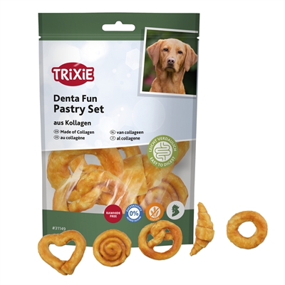 TRIXIE Kauwsnack Denta Fun Pastry Licht verteerbaar collageen - Kipomwikkeld, glutenvrij - 100 g
