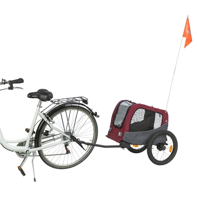 TRIXIE Hondenfietskar 61/125x56x64 cm Ventilatie & zicht | Stevige wielen, opvallende vlag - Grijs/rood - Max 15 kg