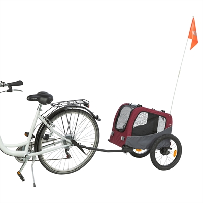 TRIXIE Hondenfietskar 61/125x56x64 cm Ventilatie & zicht | Stevige wielen, opvallende vlag - Grijs/rood - Max 15 kg