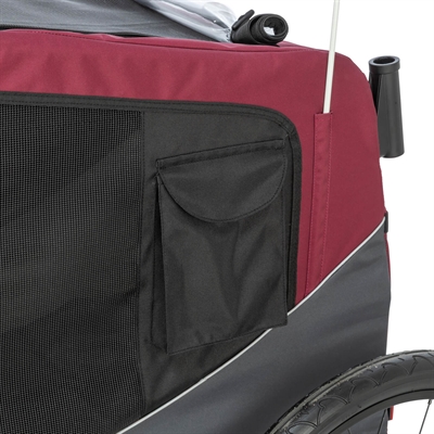 TRIXIE Hondenfietskar 61/125x56x64 cm Ventilatie & zicht | Stevige wielen, opvallende vlag - Grijs/rood - Max 15 kg