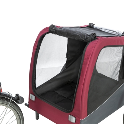 TRIXIE Hondenfietskar 61/125x56x64 cm Ventilatie & zicht | Stevige wielen, opvallende vlag - Grijs/rood - Max 15 kg