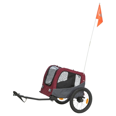 TRIXIE Hondenfietskar 61/125x56x64 cm Ventilatie & zicht | Stevige wielen, opvallende vlag - Grijs/rood - Max 15 kg