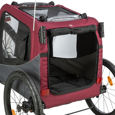 TRIXIE Hondenfietskar 61/125x56x64 cm Ventilatie & zicht | Stevige wielen, opvallende vlag - Grijs/rood - Max 15 kg